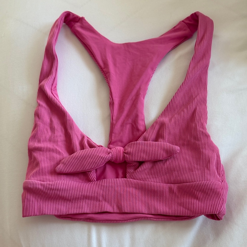 Pink Ribbed Women's Bikini Top